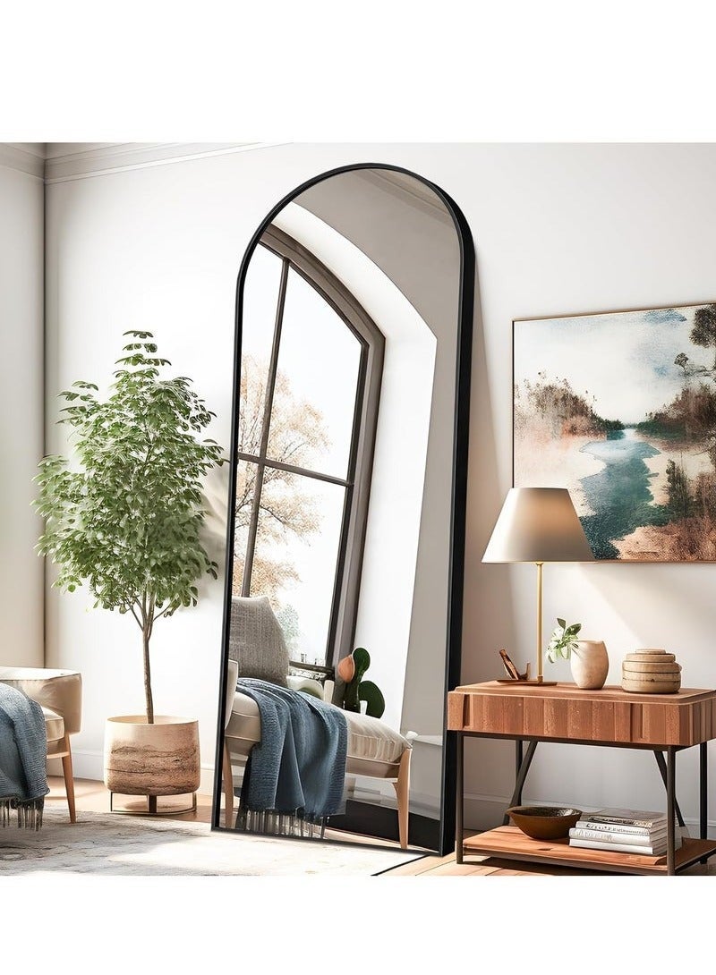 الأزرق جي دبليو مرآة مقوسة كاملة الطول بزاوية قائمة - مرآة مقوسة كاملة الطول بزاوية قائمة ومثبتة على الحائط بزوايا زجاجية عالية الدقة قابلة للتعديل إطار من الألومنيوم المتين ديكور منزلي عصري وأنيق لغرفة النوم غرفة المعيشة مدخل غرفة الملابس خزانة المدخل والممر - تصميم متين عالي الجودة (أسود) - Image 1