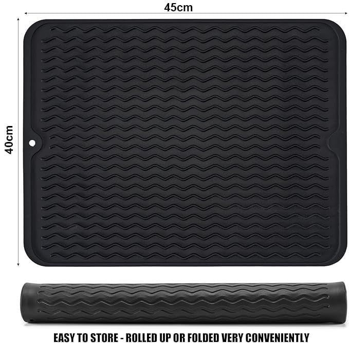 EZYHOME Silicone Dish Drying Mat for Kitchen Counter, Heat Resistant, Non-Slip Design, Quick Dry, Easy Clean, Raised Edge Holds Water, BPA Free, Food Grade Silicone 45cm x 40cm Large - Image 2