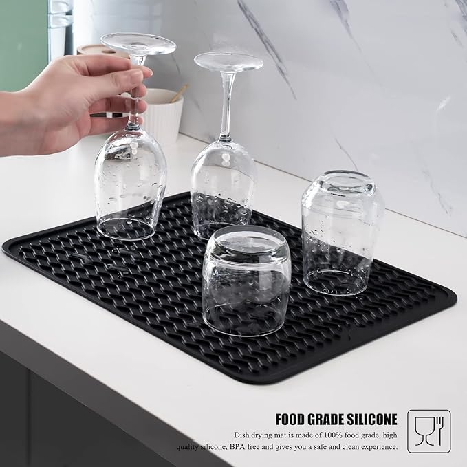 EZYHOME Silicone Dish Drying Mat for Kitchen Counter, Heat Resistant, Non-Slip Design, Quick Dry, Easy Clean, Raised Edge Holds Water, BPA Free, Food Grade Silicone 45cm x 40cm Large - Image 5