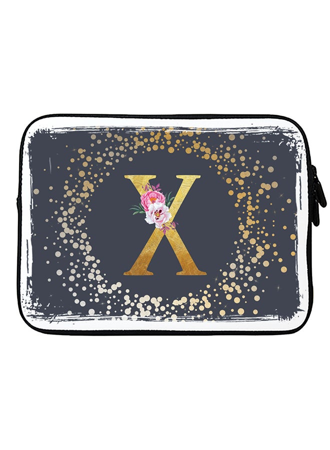 Stylizedd Laptop Sleeve Bag for Macbook 13, 14, 15, 16 inch- Custom Monogram Initial Letter Floral Pattern Alphabet - X  (Grey)  - Image 1
