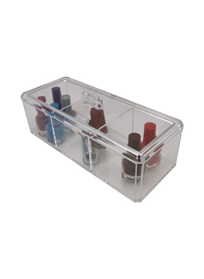 asmat 3 Compartment Makeup Organizer Case Acrylic Makeup Storage Box Clear Jewelry Box with Dust Cover Makeup Brush Holders Lipstick Container - Image 2