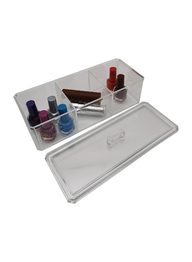asmat 3 Compartment Makeup Organizer Case Acrylic Makeup Storage Box Clear Jewelry Box with Dust Cover Makeup Brush Holders Lipstick Container - Image 1