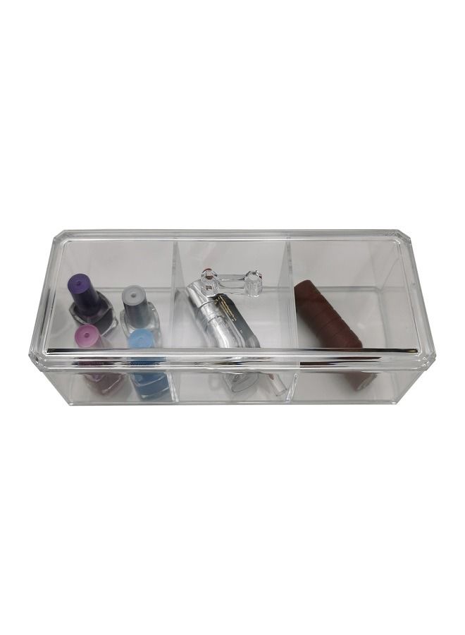 asmat 3 Compartment Makeup Organizer Case Acrylic Makeup Storage Box Clear Jewelry Box with Dust Cover Makeup Brush Holders Lipstick Container - Image 3