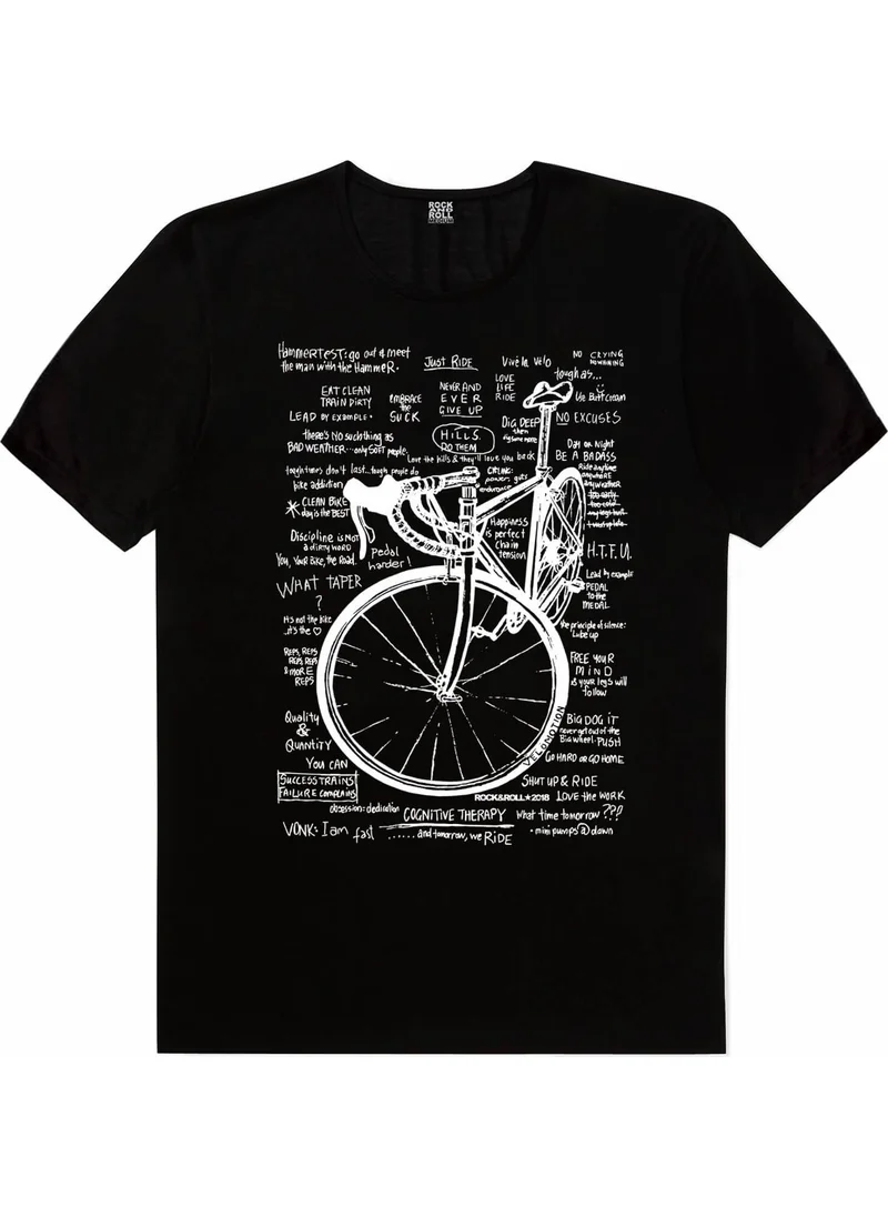 Rock&Roll Racing Bicycle Lettering Black Short Sleeve T-Shirt