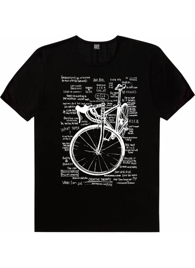 Rock&Roll Racing Bicycle Lettering Black Short Sleeve T-Shirt  - Image 1