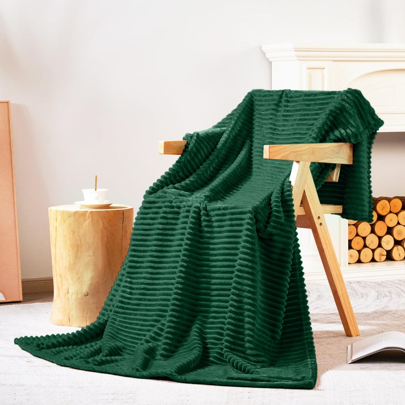 Bnuitland Bnuitland Dark Green Flannel Throw with Storage Pouch 300GSM Super Soft Fleece Stripe Pattern Sofa Blanket for Adults and Kids  Lightweight Cozy Bed Throw for Home Decor All Season  - Image 3