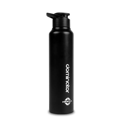 Nivia Dominator Stainless Steel Water Bottle 1000ML With Sipper, Durable, Leak-Proof, Easy Grip, Easy-to-Clean, Odour-Free Bottle with Secure Cap For School, Travel, Gym & Work (Black) - Image 1