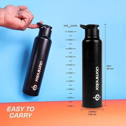 Nivia Dominator Stainless Steel Water Bottle 1000ML With Sipper, Durable, Leak-Proof, Easy Grip, Easy-to-Clean, Odour-Free Bottle with Secure Cap For School, Travel, Gym & Work (Black) - Image 5