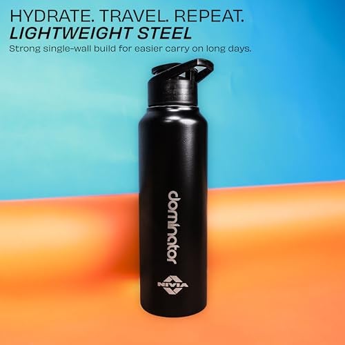 Nivia Dominator Stainless Steel Water Bottle 1000ML With Sipper, Durable, Leak-Proof, Easy Grip, Easy-to-Clean, Odour-Free Bottle with Secure Cap For School, Travel, Gym & Work (Black) - Image 3