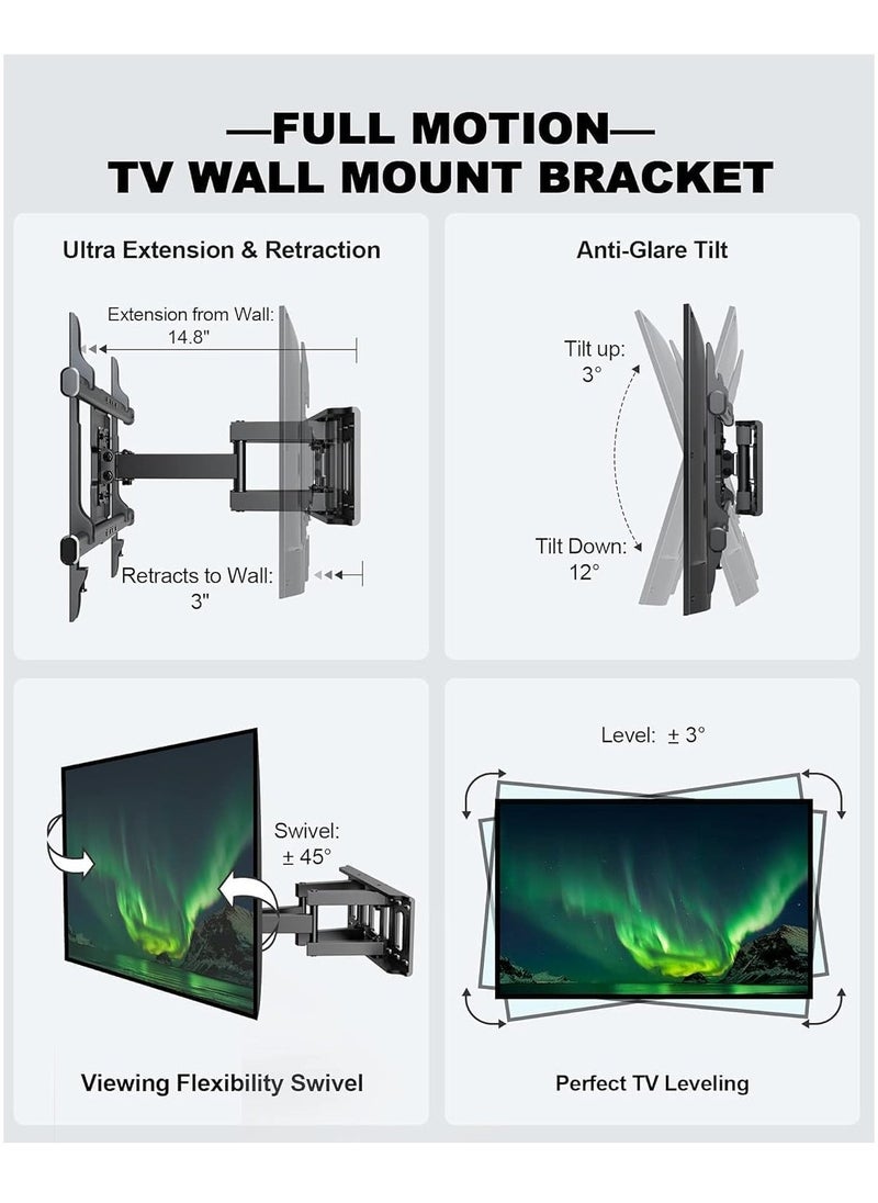 JAJEEK Full Motion TV Wall Mount, Articulating Swivel Extension Arm, Fits 37-75" TVs Up to 132lbs, Max VESA 600x400mm, Heavy Duty TV Mount for Home & Office – EBLF7 - Image 2