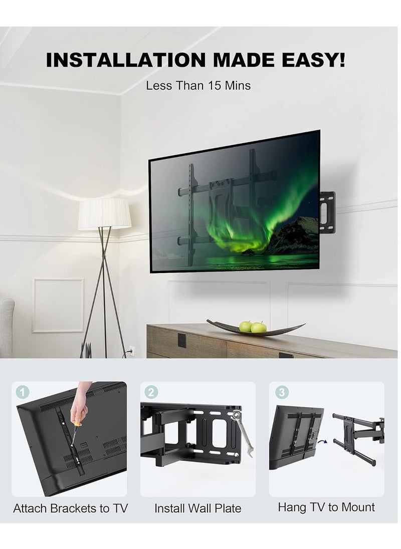 JAJEEK Full Motion TV Wall Mount, Articulating Swivel Extension Arm, Fits 37-75" TVs Up to 132lbs, Max VESA 600x400mm, Heavy Duty TV Mount for Home & Office – EBLF7 - Image 4
