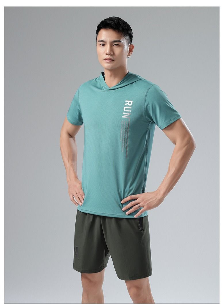 UTDOORWEAR تي شيرت صيفي للرجال بأكمام قصيرة سريعة الجفاف مع غطاء رأس - Image 1