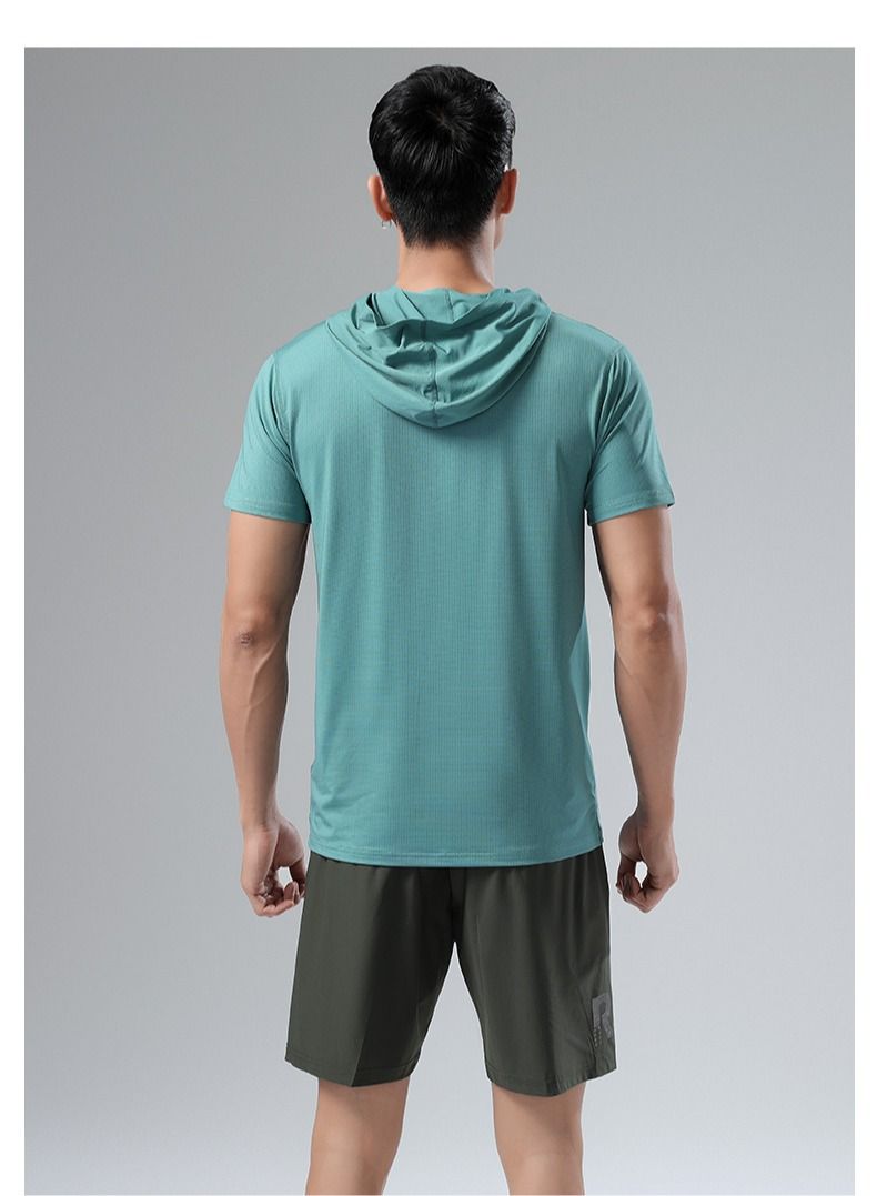 UTDOORWEAR تي شيرت صيفي للرجال بأكمام قصيرة سريعة الجفاف مع غطاء رأس - Image 2