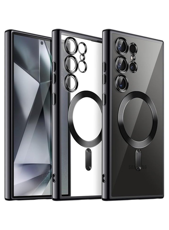 erorex Soft Clear Case for Samsung Galaxy S24 Ultra 6.8-Inch, Camera Lens Full Protection, Compatible with MagSafe Wireless Charging, Shockproof Electroplated TPU Phone Cover Black - Image 1