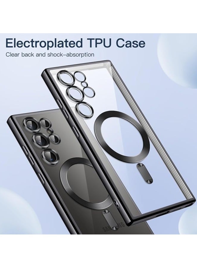 erorex Soft Clear Case for Samsung Galaxy S24 Ultra 6.8-Inch, Camera Lens Full Protection, Compatible with MagSafe Wireless Charging, Shockproof Electroplated TPU Phone Cover Black - Image 3