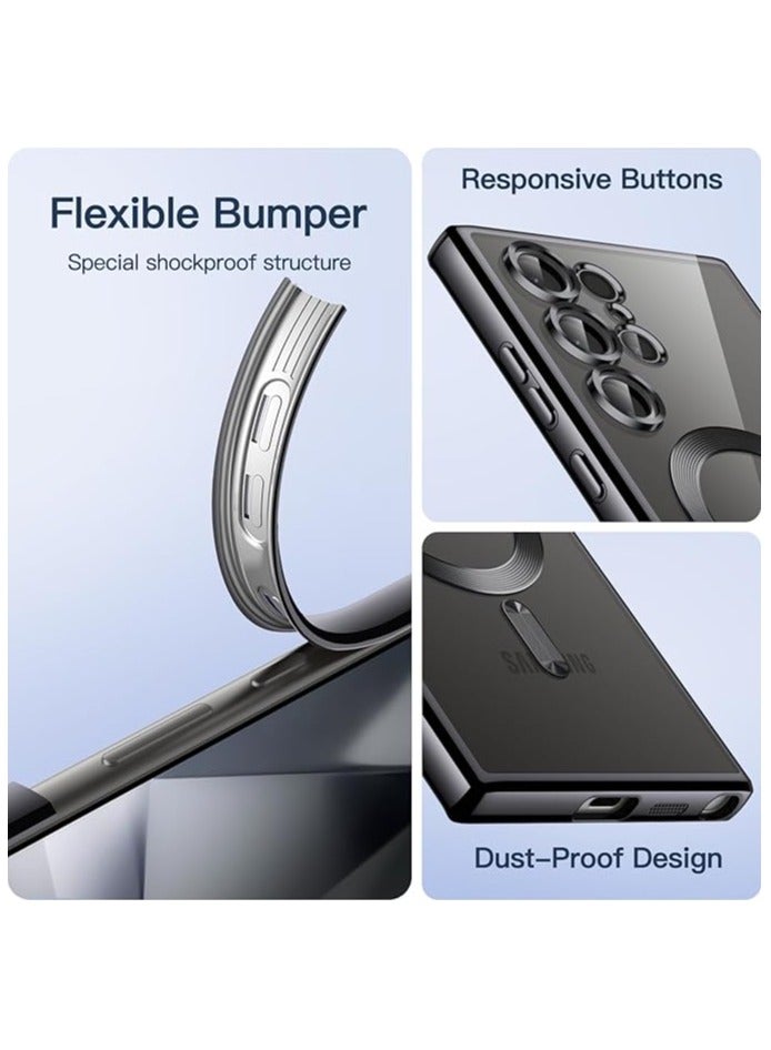 erorex Soft Clear Case for Samsung Galaxy S24 Ultra 6.8-Inch, Camera Lens Full Protection, Compatible with MagSafe Wireless Charging, Shockproof Electroplated TPU Phone Cover Black - Image 4