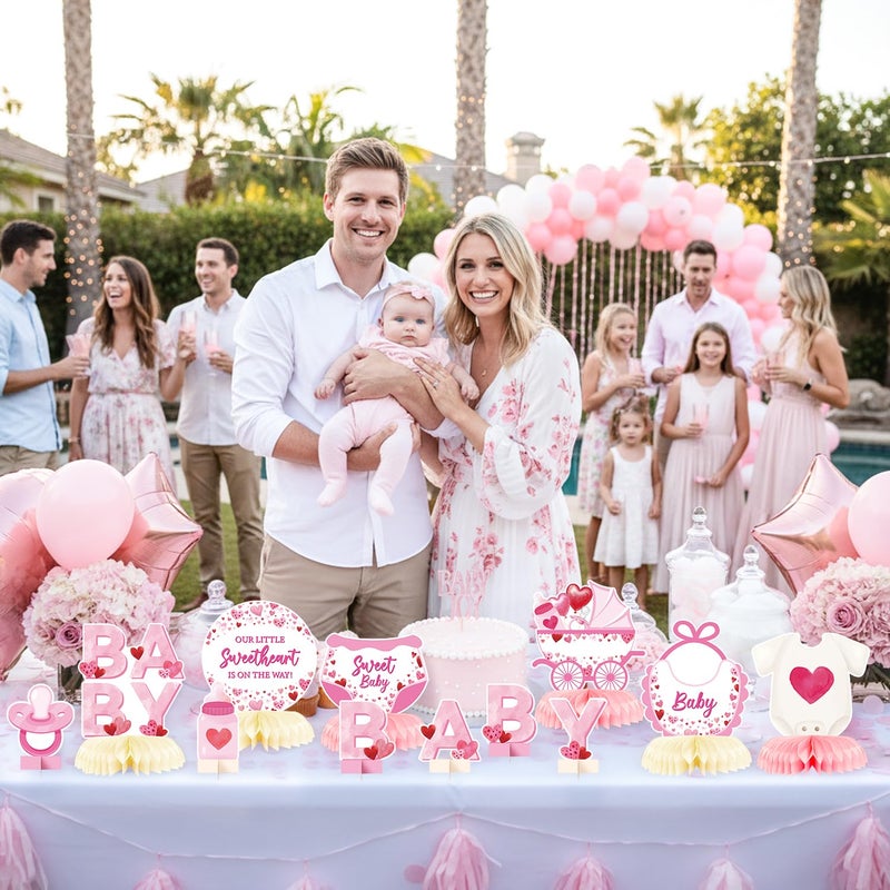 ANGOLIO 12Pcs Valentines Pink Sweetheart Baby Shower Party Honeycomb Centerpieces Our Little Sweetheart is On The Way Party Table Decoration for Kids Baby Shower Newborn Gender Reveal Birthday Decor - Image 5