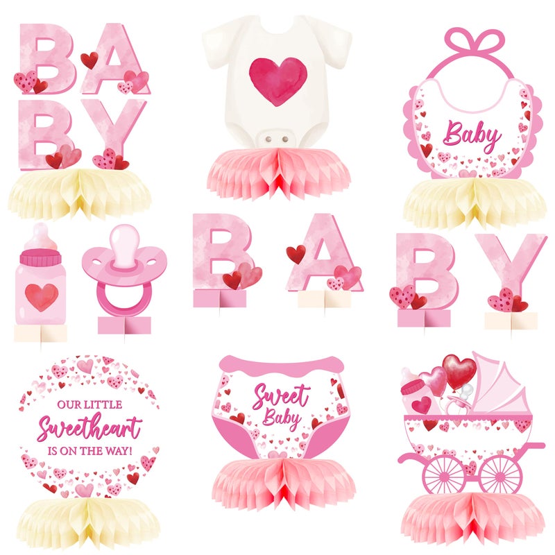ANGOLIO 12Pcs Valentines Pink Sweetheart Baby Shower Party Honeycomb Centerpieces Our Little Sweetheart is On The Way Party Table Decoration for Kids Baby Shower Newborn Gender Reveal Birthday Decor - Image 1