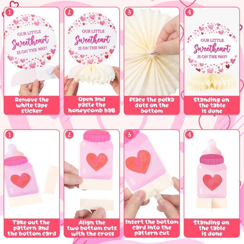 ANGOLIO 12Pcs Valentines Pink Sweetheart Baby Shower Party Honeycomb Centerpieces Our Little Sweetheart is On The Way Party Table Decoration for Kids Baby Shower Newborn Gender Reveal Birthday Decor - Image 3