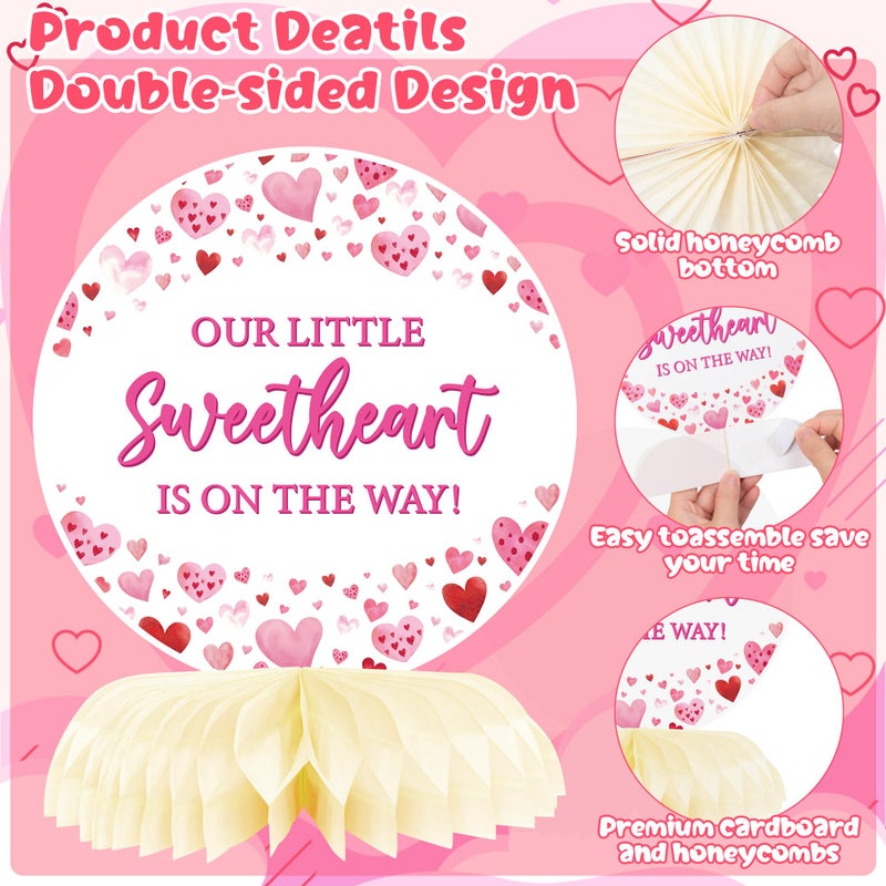 ANGOLIO 12Pcs Valentines Pink Sweetheart Baby Shower Party Honeycomb Centerpieces Our Little Sweetheart is On The Way Party Table Decoration for Kids Baby Shower Newborn Gender Reveal Birthday Decor - Image 4