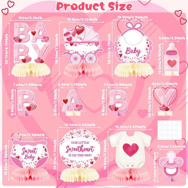 ANGOLIO 12Pcs Valentines Pink Sweetheart Baby Shower Party Honeycomb Centerpieces Our Little Sweetheart is On The Way Party Table Decoration for Kids Baby Shower Newborn Gender Reveal Birthday Decor - Image 2