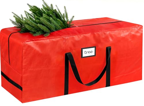 HABGP 9 ft Christmas Tree Storage Bag, Fits Artificial Xmas Holiday Tree, Durable Christmas Tree Storage Box Waterproof Material with Zippered Bag & Carry Handles, Protects from Dust, Moisture - Red - Image 1