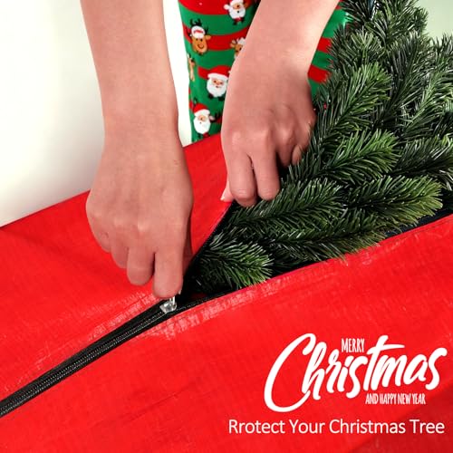 HABGP 9 ft Christmas Tree Storage Bag, Fits Artificial Xmas Holiday Tree, Durable Christmas Tree Storage Box Waterproof Material with Zippered Bag & Carry Handles, Protects from Dust, Moisture - Red - Image 2