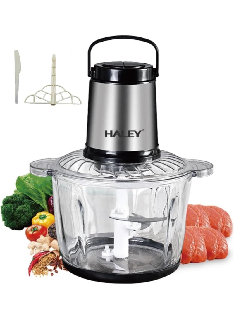Haley مفرمة طعام كهربائية هالي سعة 3 لتر، 500 واط - وعاء زجاجي قوي، مفرمة لحوم، قاطعة خضراوات، كسارة ثلج ومفرمة، مفتاح قابل للتعديل بسرعتين، نظام مزدوج بأربع شفرات، مادة آمنة غذائيًا - Image 1
