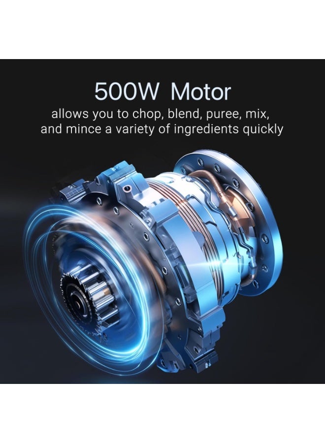 Haley مفرمة طعام كهربائية هالي سعة 3 لتر، 500 واط - وعاء زجاجي قوي، مفرمة لحوم، قاطعة خضراوات، كسارة ثلج ومفرمة، مفتاح قابل للتعديل بسرعتين، نظام مزدوج بأربع شفرات، مادة آمنة غذائيًا - Image 4