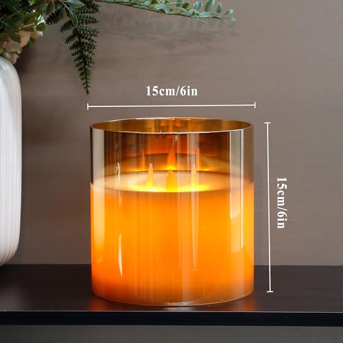JHY DESIGN Large Moving 3 Wicks Battery Candle with 6-Hour Timer Function 6“ Dia Flameless Candle Battery Powered, Simulation 3D Glass LED Candle for Party Home Xmas Festivel Table Bar(Gold) - Image 2
