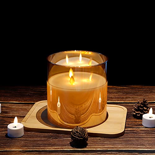 JHY DESIGN Large Moving 3 Wicks Battery Candle with 6-Hour Timer Function 6“ Dia Flameless Candle Battery Powered, Simulation 3D Glass LED Candle for Party Home Xmas Festivel Table Bar(Gold) - Image 5