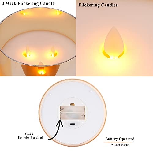 JHY DESIGN Large Moving 3 Wicks Battery Candle with 6-Hour Timer Function 6“ Dia Flameless Candle Battery Powered, Simulation 3D Glass LED Candle for Party Home Xmas Festivel Table Bar(Gold) - Image 3