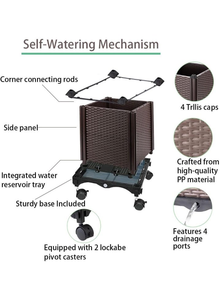 Luckam سرير حديقة مرتفع مع قفص طماطم وشبكة، صندوق زراعة ذاتي الري بطول 59" للخضروات والزهور، عجلات قابلة للقفل، زراعة عمودية للداخل والخارج، تجميع سهل (أخضر) - Image 4