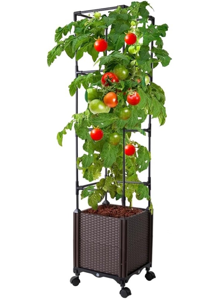 Luckam سرير حديقة مرتفع مع قفص طماطم وشبكة، صندوق زراعة ذاتي الري بطول 59" للخضروات والزهور، عجلات قابلة للقفل، زراعة عمودية للداخل والخارج، تجميع سهل (أخضر) - Image 1