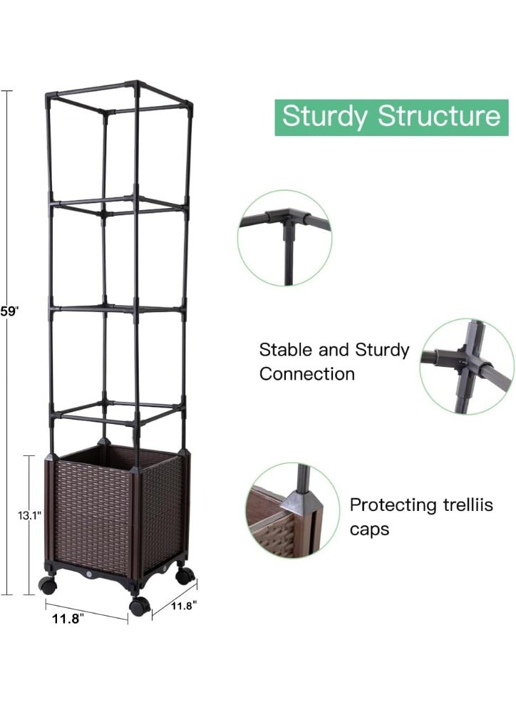 Luckam سرير حديقة مرتفع مع قفص طماطم وشبكة، صندوق زراعة ذاتي الري بطول 59" للخضروات والزهور، عجلات قابلة للقفل، زراعة عمودية للداخل والخارج، تجميع سهل (أخضر) - Image 5