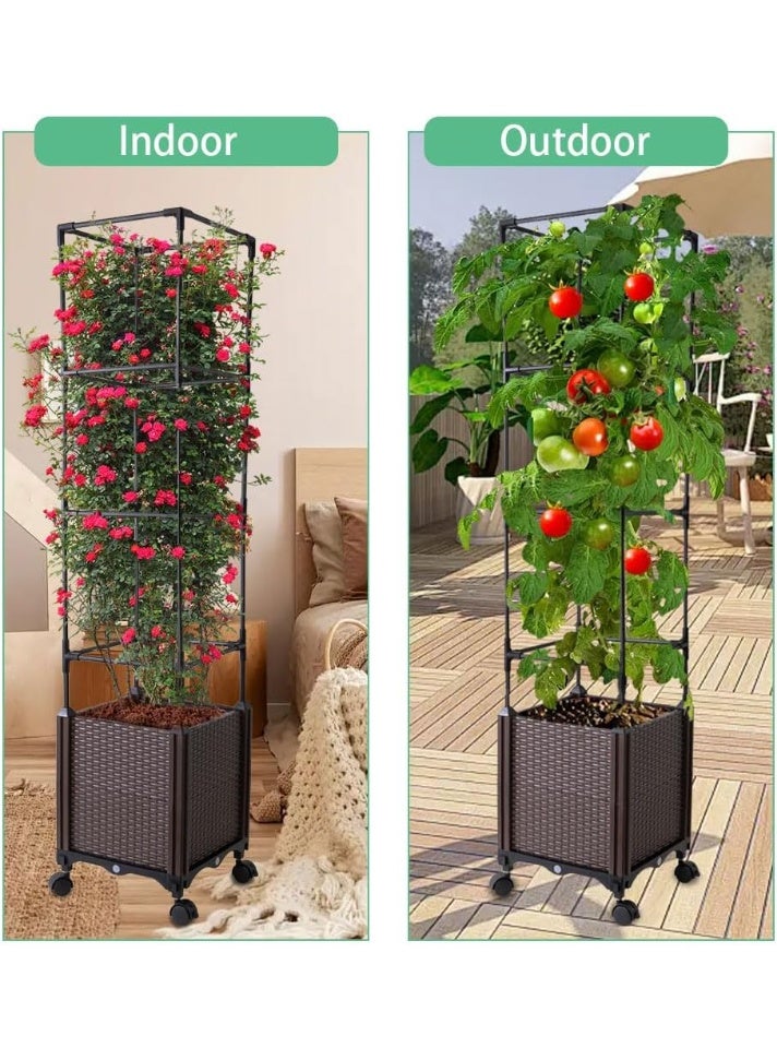 Luckam سرير حديقة مرتفع مع قفص طماطم وشبكة، صندوق زراعة ذاتي الري بطول 59" للخضروات والزهور، عجلات قابلة للقفل، زراعة عمودية للداخل والخارج، تجميع سهل (أخضر) - Image 3