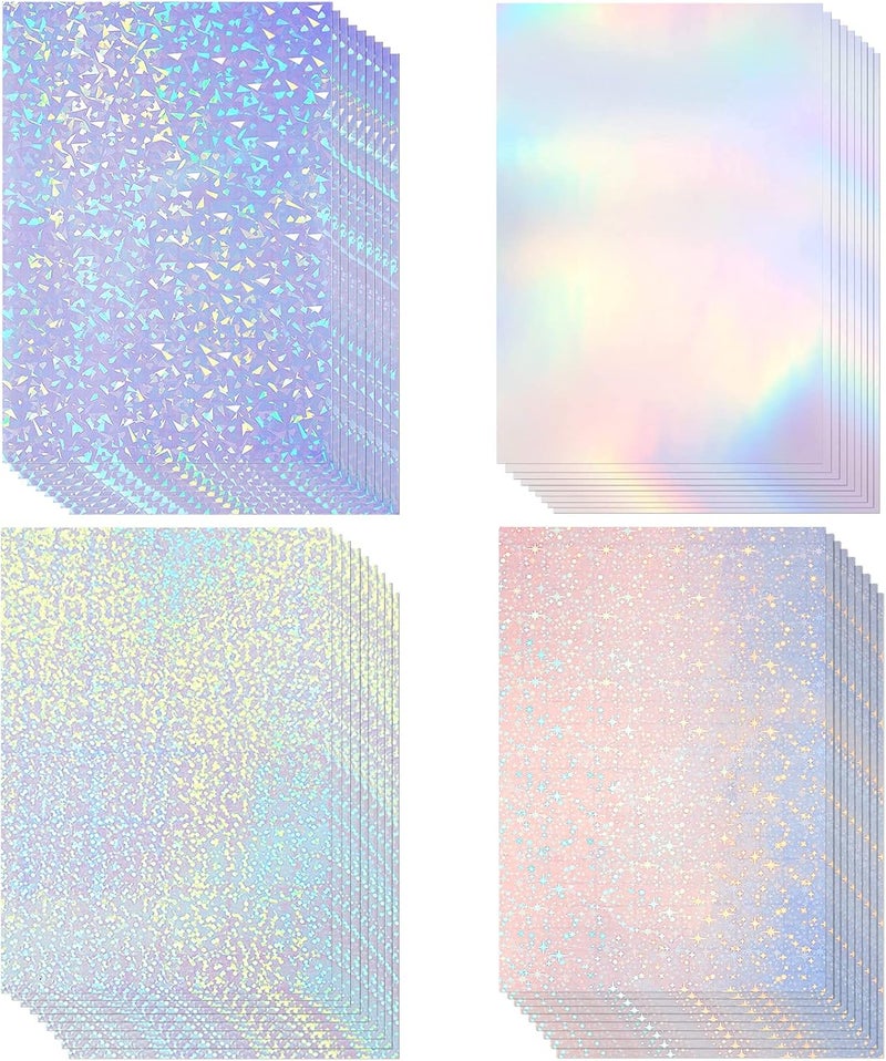 Clabby 36 Sheets A4 Holographic Paper Sticker Transparent Waterproof Self Adhesive Film 11.7 x 8.3 Inches (Gem, Dot, Colorful, Star) - Image 1