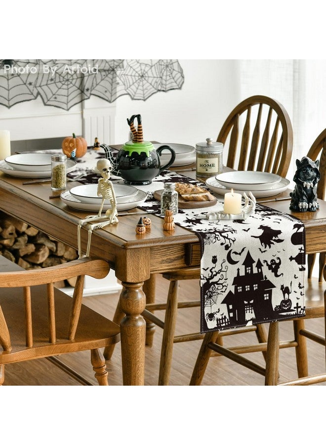 Artoid Mode Black White Spooky Haunted House Tree Ghost Witch Halloween Table Runner, Fall Kitchen Dining Table Decoration for Home Party Decor 13x72 Inch - Image 3