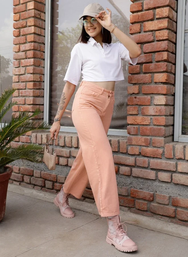 STREET 9 BASICS White Crop Polo T-Shirt for Women