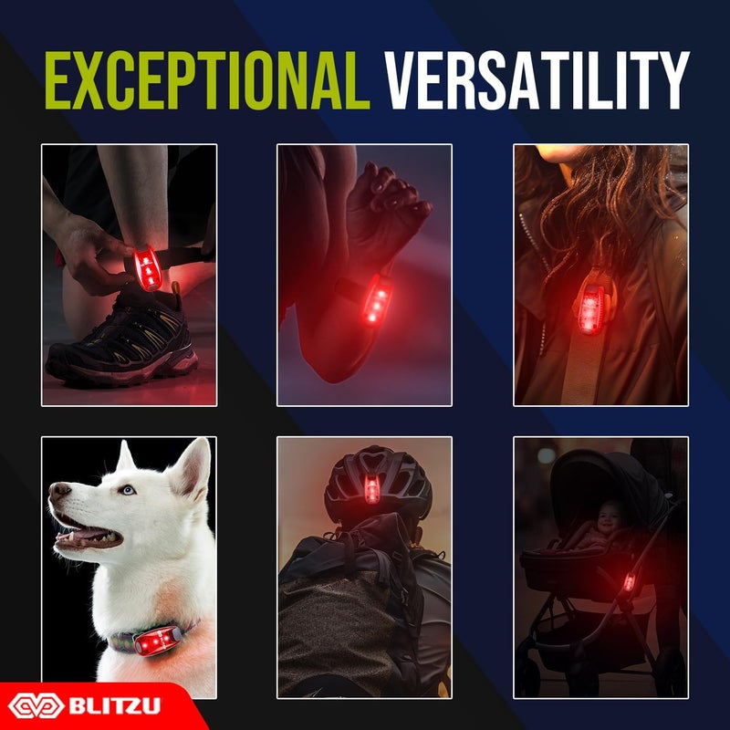 BLITZU 4 Pack LED Safety Light, Clip on Reflective Gear Lights for Walking at Night, Running, Jogging, High Visibility Strobe Light Accessories for Runners, Kids, Hiking, Kayak, Cycling, Camping, Boat Red - Image 3