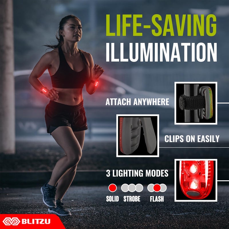 BLITZU 4 Pack LED Safety Light, Clip on Reflective Gear Lights for Walking at Night, Running, Jogging, High Visibility Strobe Light Accessories for Runners, Kids, Hiking, Kayak, Cycling, Camping, Boat Red - Image 2