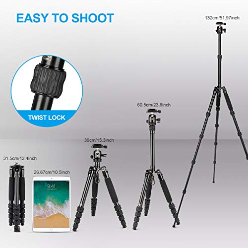 SIRUI Traveler 5AX 52″Aluminum Camera Tripod, 360° Panorama B-00K Ball Head and Arca Swiss Quick Release Plate, Folded Height 12.4", Load up to 6kg/13.2lbs - Image 4