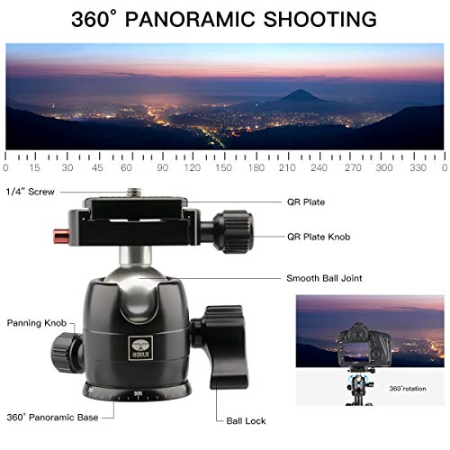 SIRUI Traveler 5AX 52″Aluminum Camera Tripod, 360° Panorama B-00K Ball Head and Arca Swiss Quick Release Plate, Folded Height 12.4", Load up to 6kg/13.2lbs - Image 2