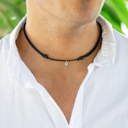 Luck Strings Evil Eye Cord Choker Necklace for Men or Women Unisex Adult - Protection Nazar Kabbalah Ojo Turco Good Luck Red or Black String (one size, Choker, Black) - Image 4