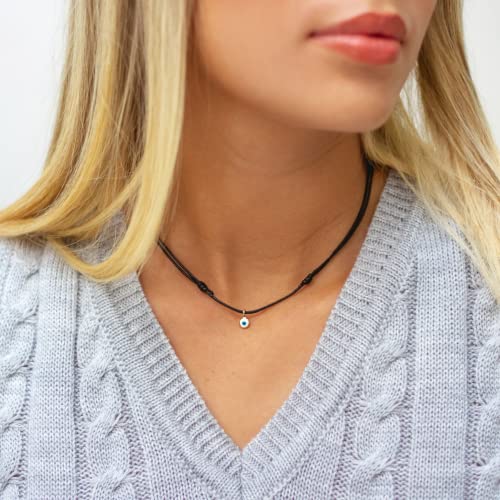 Luck Strings Evil Eye Cord Choker Necklace for Men or Women Unisex Adult - Protection Nazar Kabbalah Ojo Turco Good Luck Red or Black String (one size, Choker, Black) - Image 3