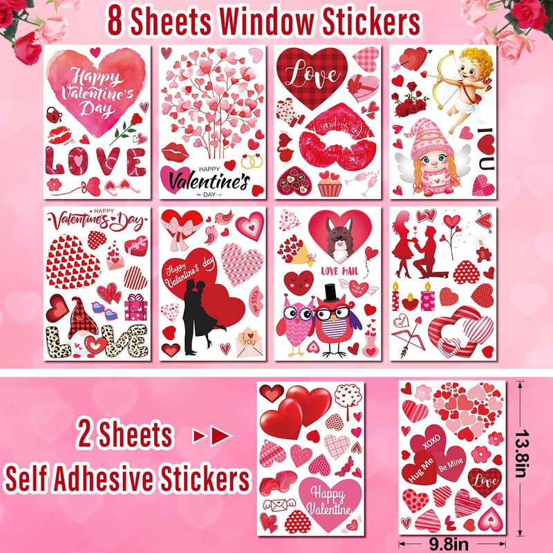 WOHOHOHO 181Pcs Valentines Day Window Clings Decorations, 10 Sheets Valentine's Day Window Stickers, LOVE & XOXO Banner, 12Pcs Heart-Shaped Balloons. Happy Valentine's Romantic Gifts for Home Office - Image 3