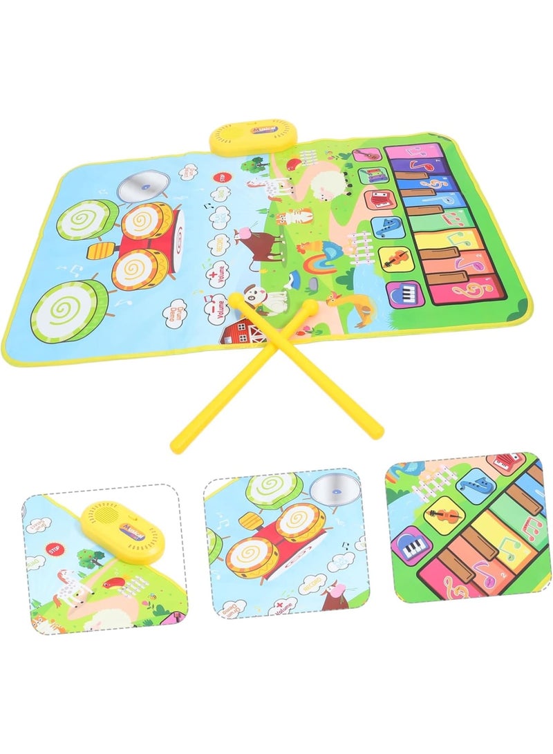 SOLARAE 3 in 1 Musical Mat, Piano Mat and Drum Mat with 2 Sticks, Animal Touch Play Blanket, Early Educational Learning Toys, Birthday Gifts for Boys Girls - Image 2