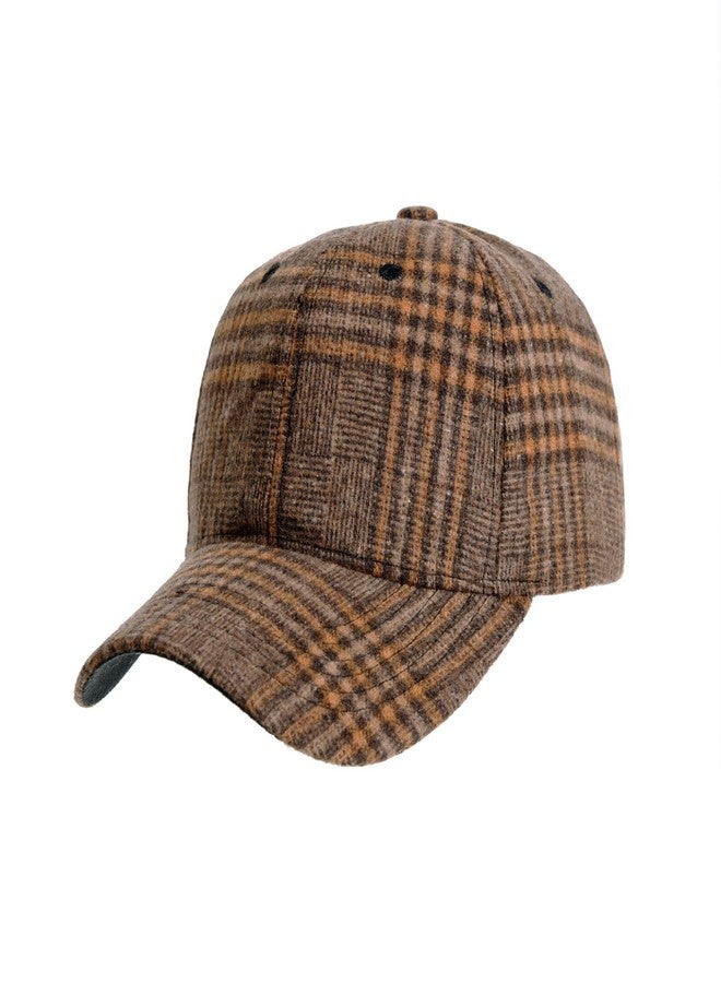WITHMOONS Plaid Checked Baseball Cap Winter Soft Outdoor Dad Hat YZ10098 (Brown) - Image 1