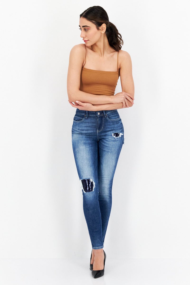 GUESS جينز ضيق للنساء قابل للتمدد، أزرق - Image 2