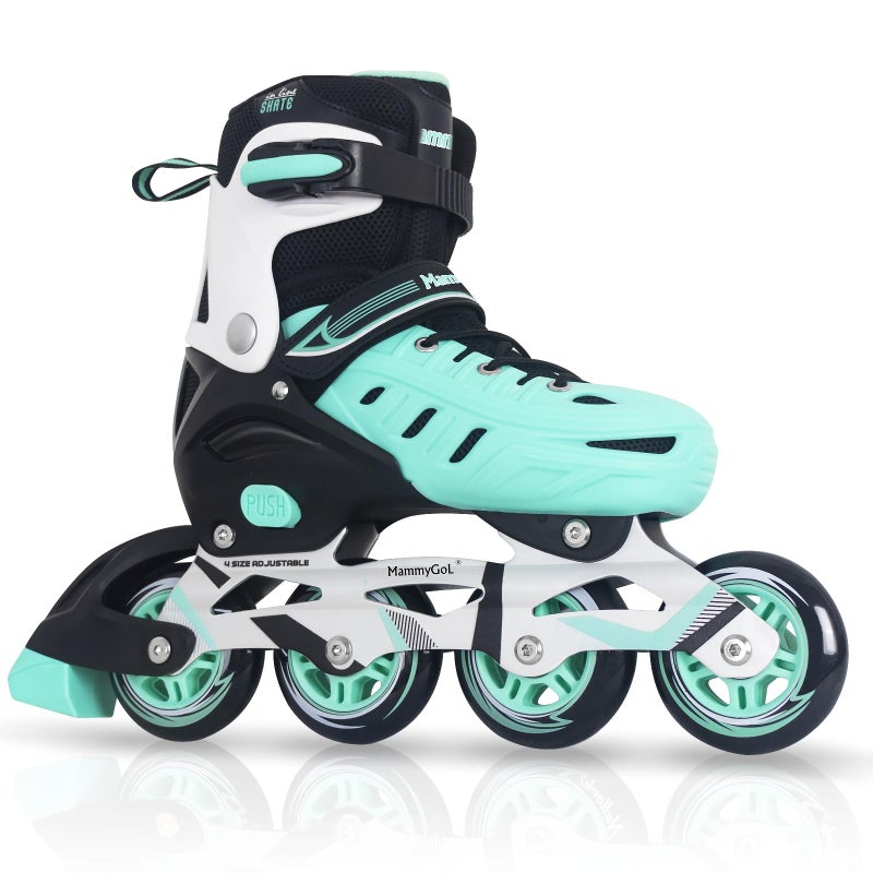 MammyGol Inline Skates for Adults Men Women, Adjustable Aggressive Durable Roller Blades with Giant Wheels, High Performance Skates for Male Female Teal Size 6 7 8 9 - Image 1